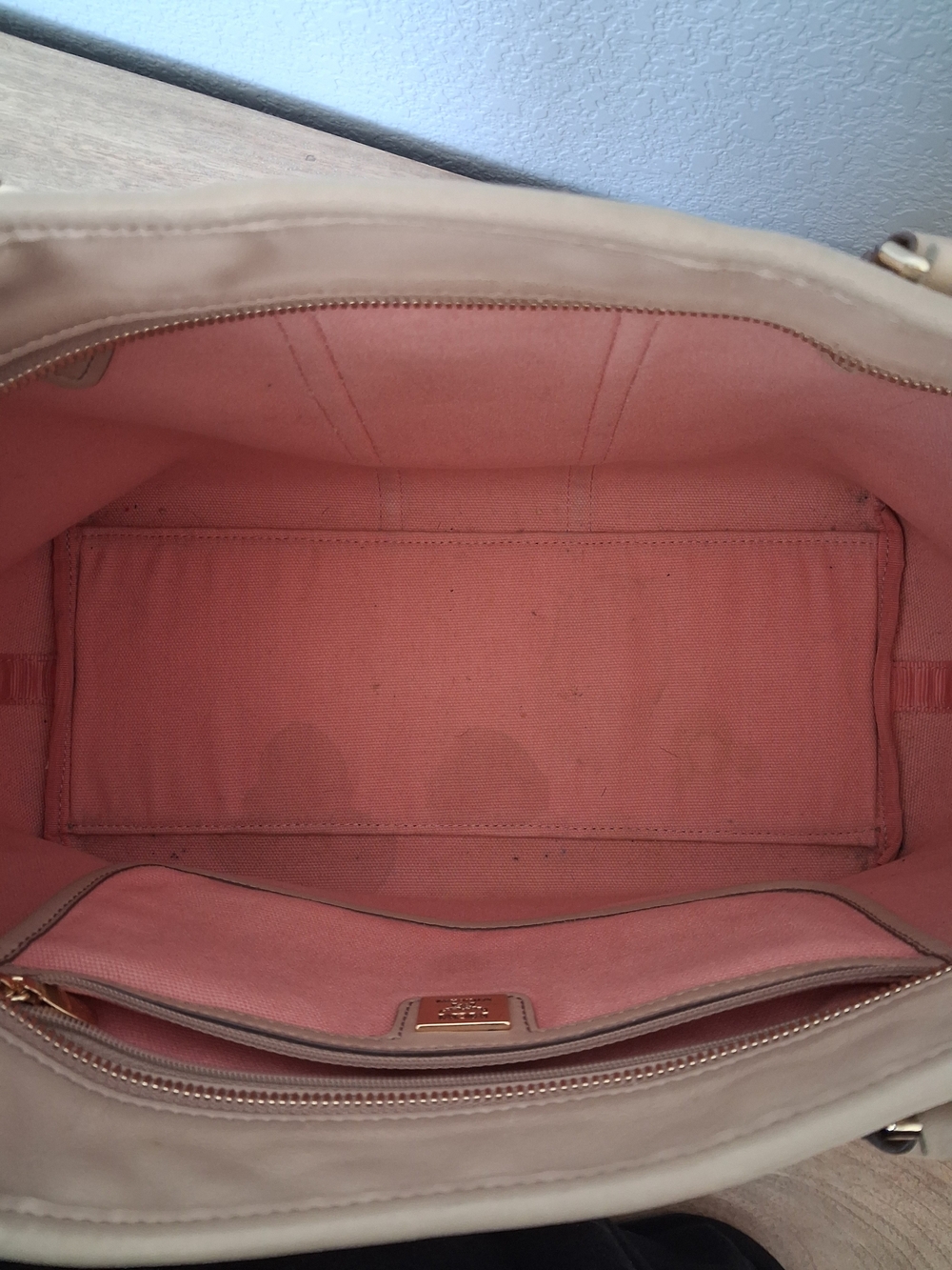 MCM Beige Canvas Tote with Pink and Mint Stripe - Picture 4 of 5